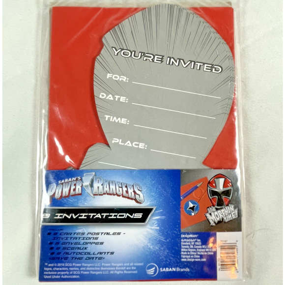 Power Rangers Morphin Time Birthday Supplies 16 Invitations & Thank You Notes - Picture 3 of 6